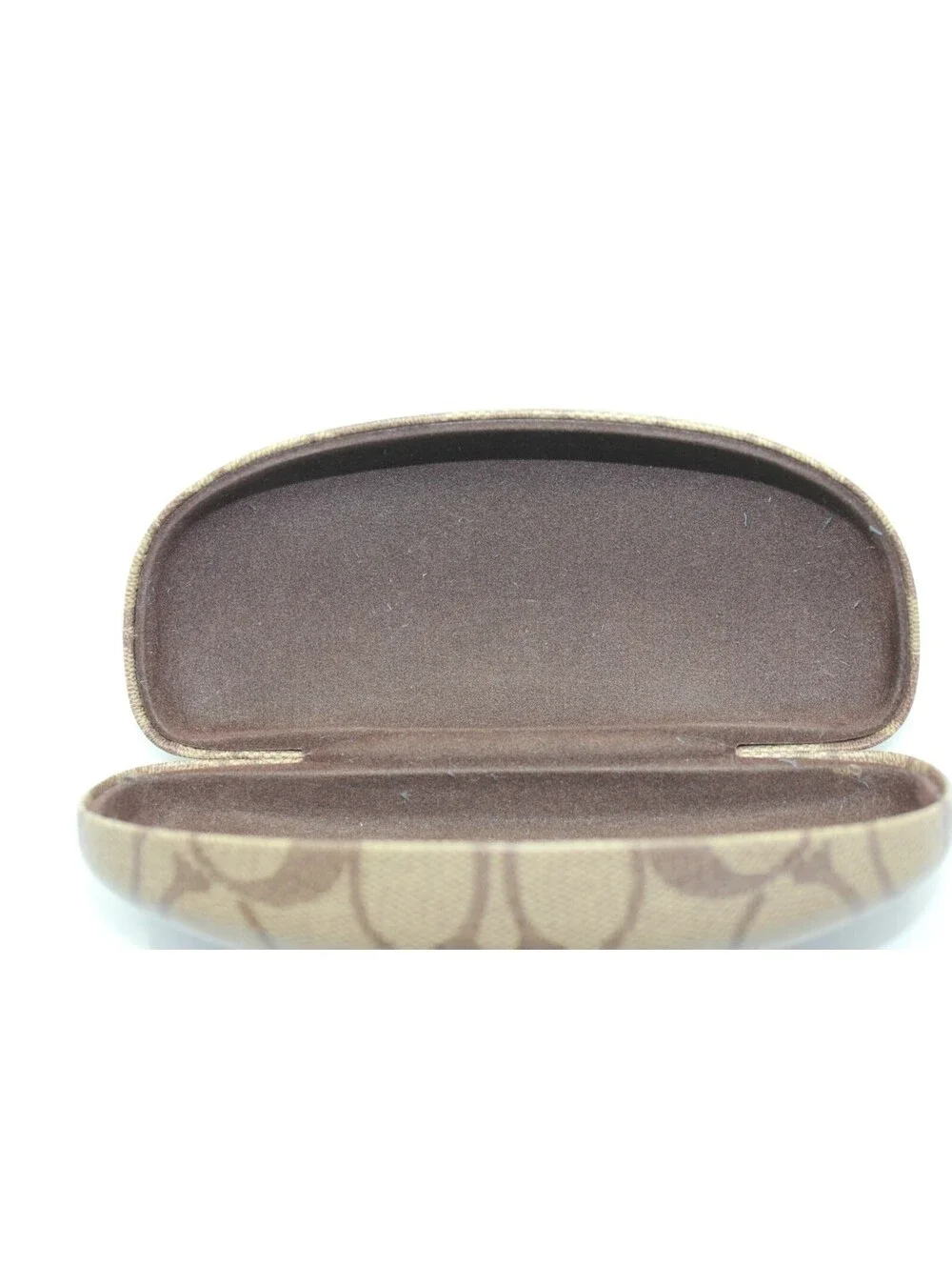 Coach Signature C Monogram Brown Tan Clamshell Glasses Case